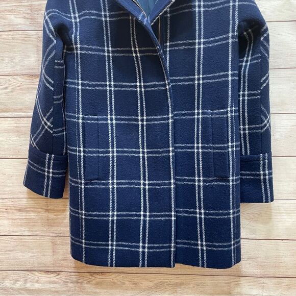 J CREW WOOL CITY COAT IN NAVY BLUE AND WHITE‎ WINDOWPANE - Picture 3 of 11